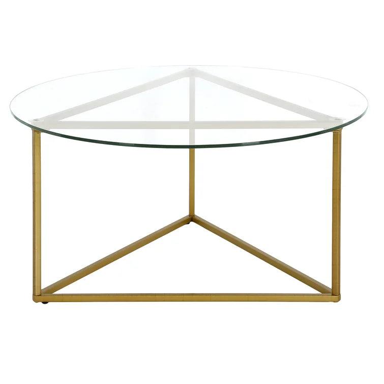 Gerik Glass & Gold Metal Round Coffee Table