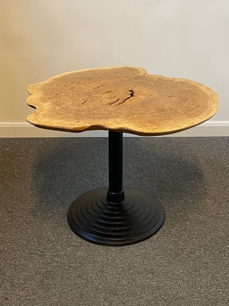 Handmade Elon Oak Burr 100x93cm Round Dining Table with Iron Pedestal Base