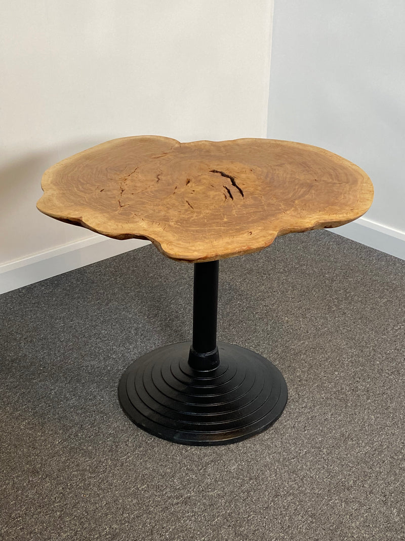 Handmade Elon Oak Burr 100x93cm Round Dining Table with Iron Pedestal Base