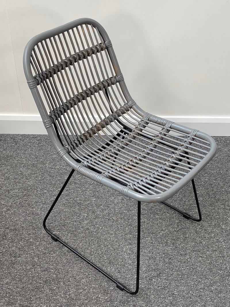 Set of 4 Santos Grey Wood & Rattan Dining Chairs