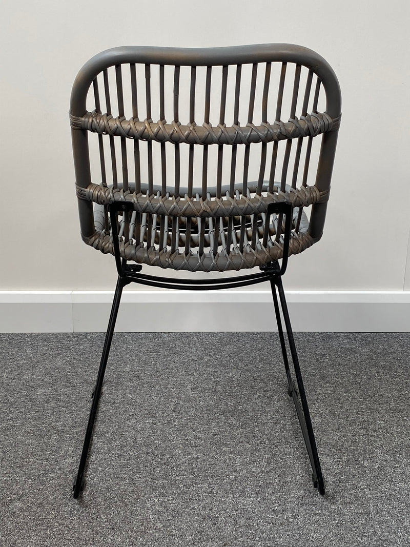 Set of 4 Santos Grey Wood & Rattan Dining Chairs