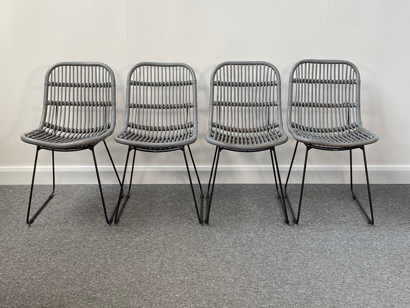 Set of 4 Santos Grey Wood & Rattan Dining Chairs