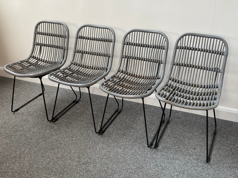 Set of 4 Santos Grey Wood & Rattan Dining Chairs