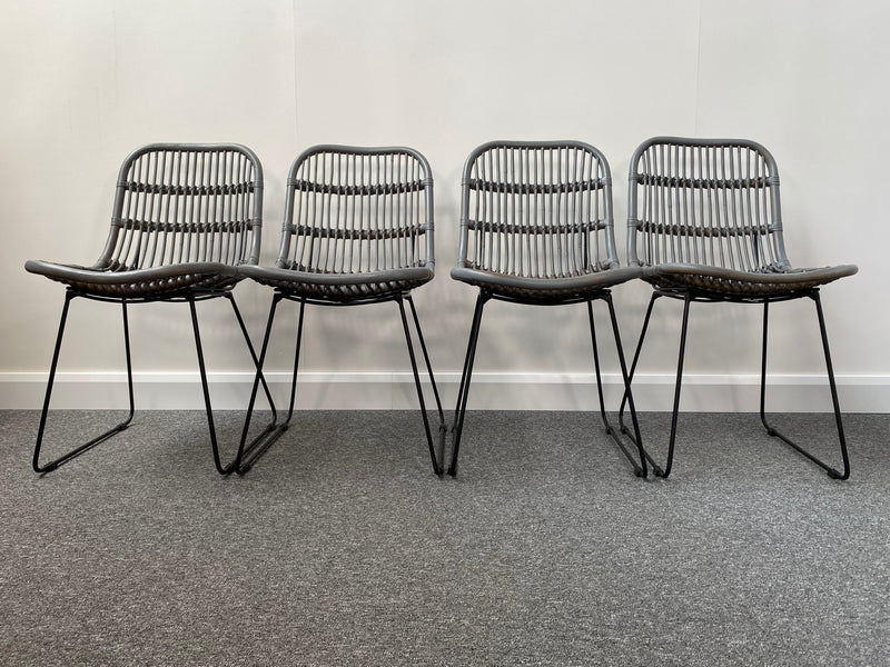 Set of 4 Santos Grey Wood & Rattan Dining Chairs