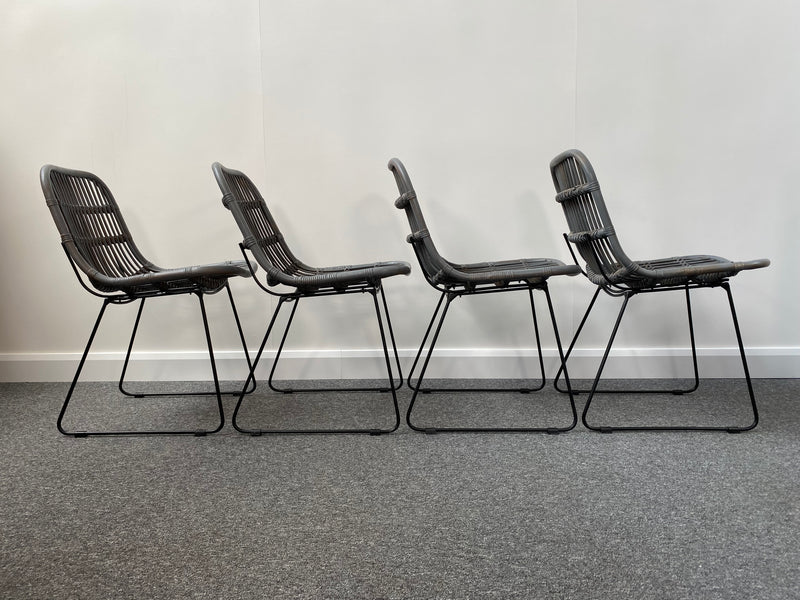 Set of 4 Santos Grey Wood & Rattan Dining Chairs