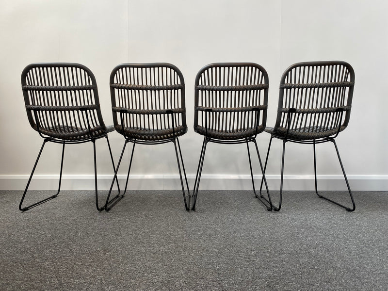 Set of 4 Santos Grey Wood & Rattan Dining Chairs