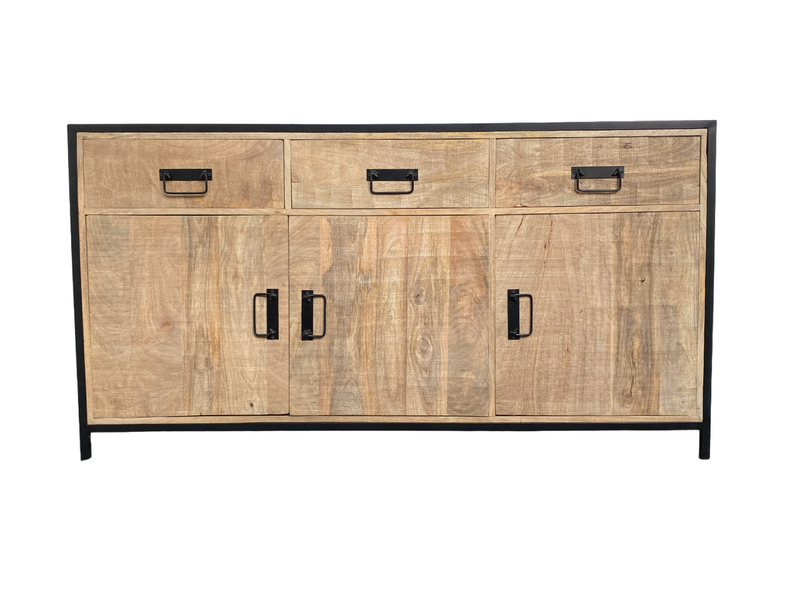 Uno Rustic Wood & Metal 3 Door 3 Drawer Sideboard