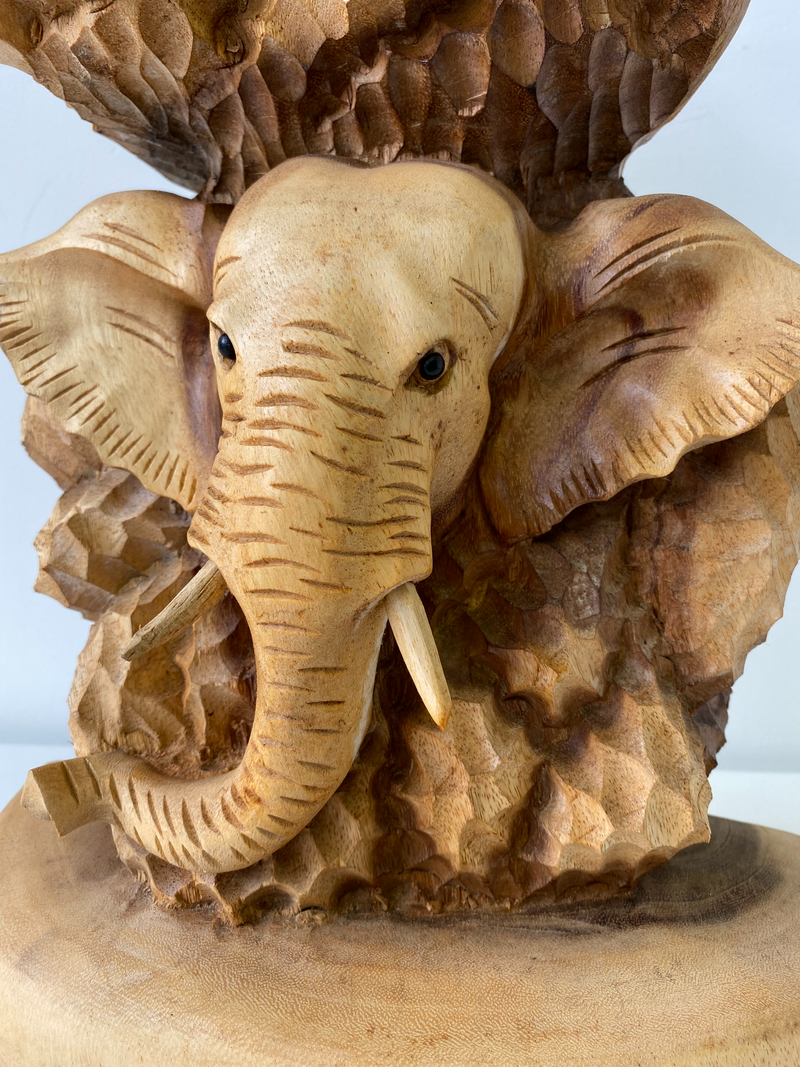 Hand Carved Wooden Elephant Head Statue