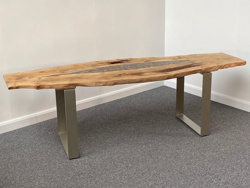 Handmade Pippy Oak 249cm Live Edge Coin Dining Table