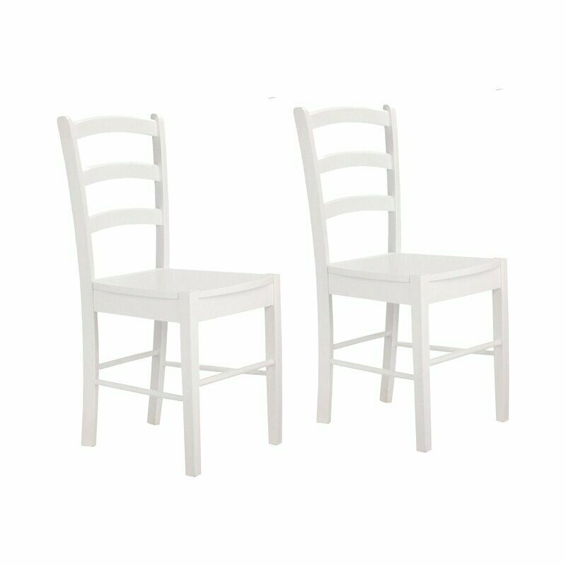 Pair of Trueman White Wood Ladder Back Dining Chairs