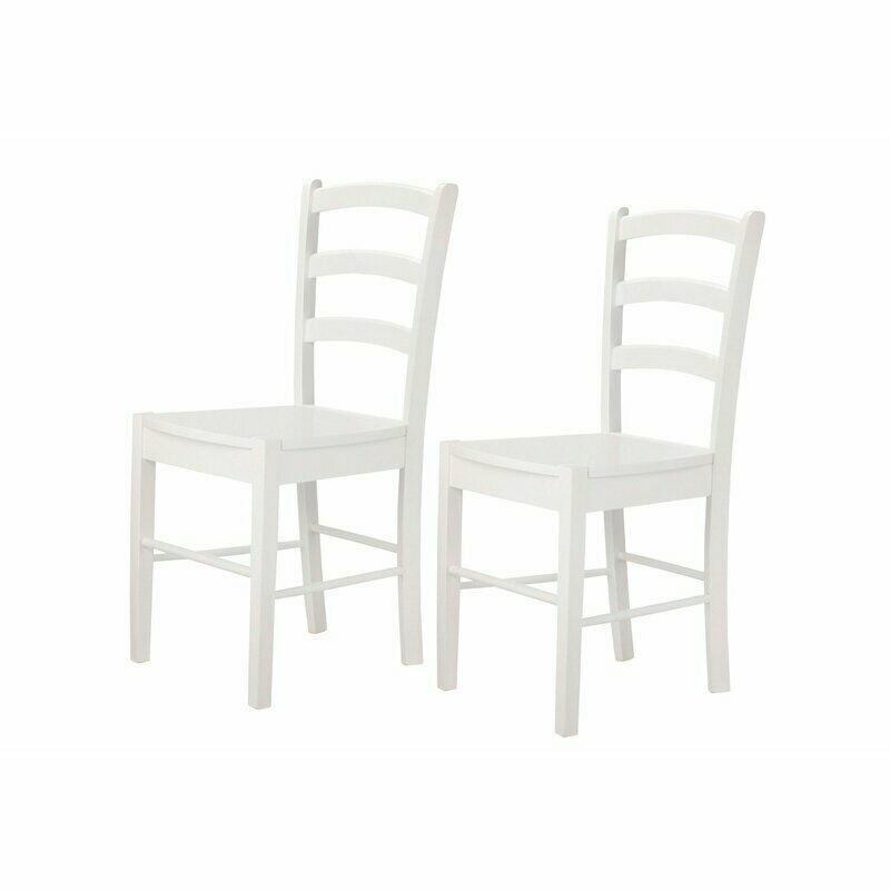 Pair of Trueman White Wood Ladder Back Dining Chairs