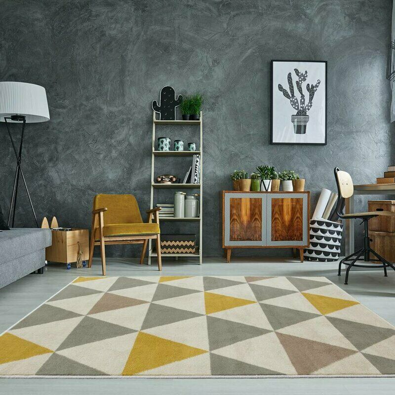 Zhora 80 x 150cm Rectangular Area Rug: Ochre Yellow / Grey