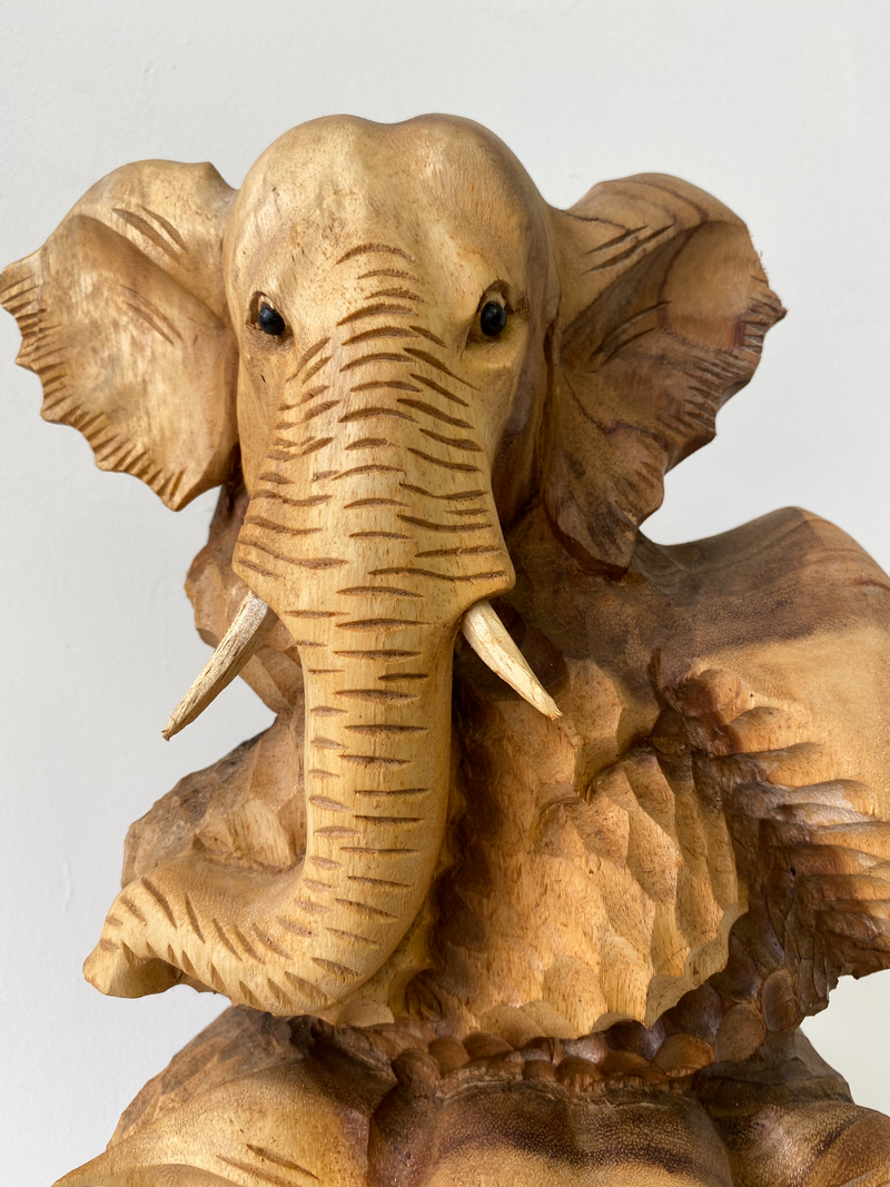 Hand Carved Wooden Elephant Head Statue