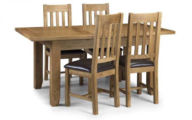 Astoria Oak 140-180cm Extending Dining Table & 4 Faux Leather Chairs