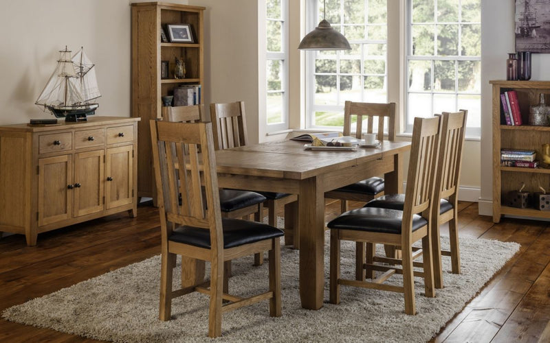 Astoria Oak 140-180cm Extending Dining Table & 6 Faux Leather Chairs