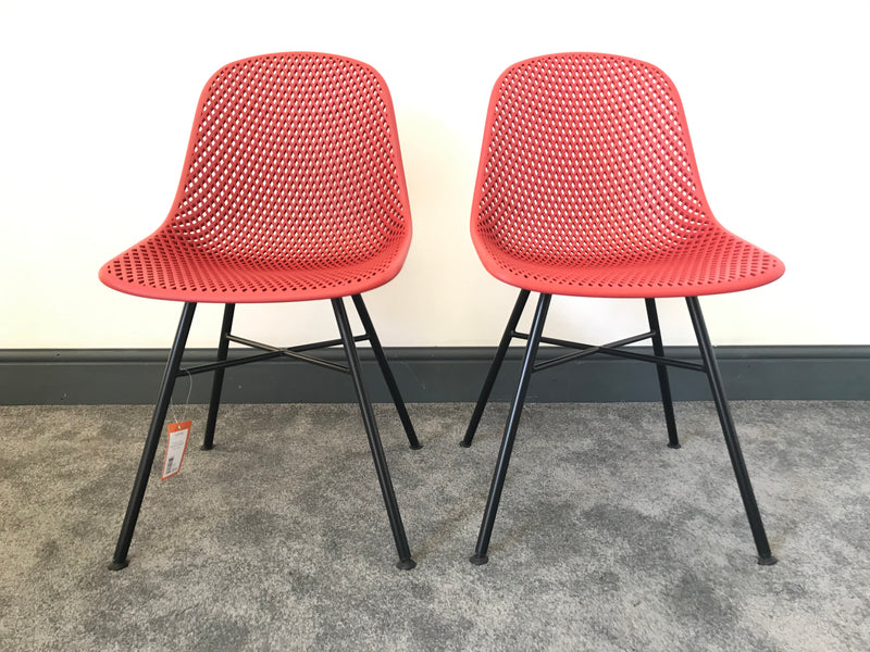Pair of Diamond Mesh Dining Chairs: Clay Brown Red