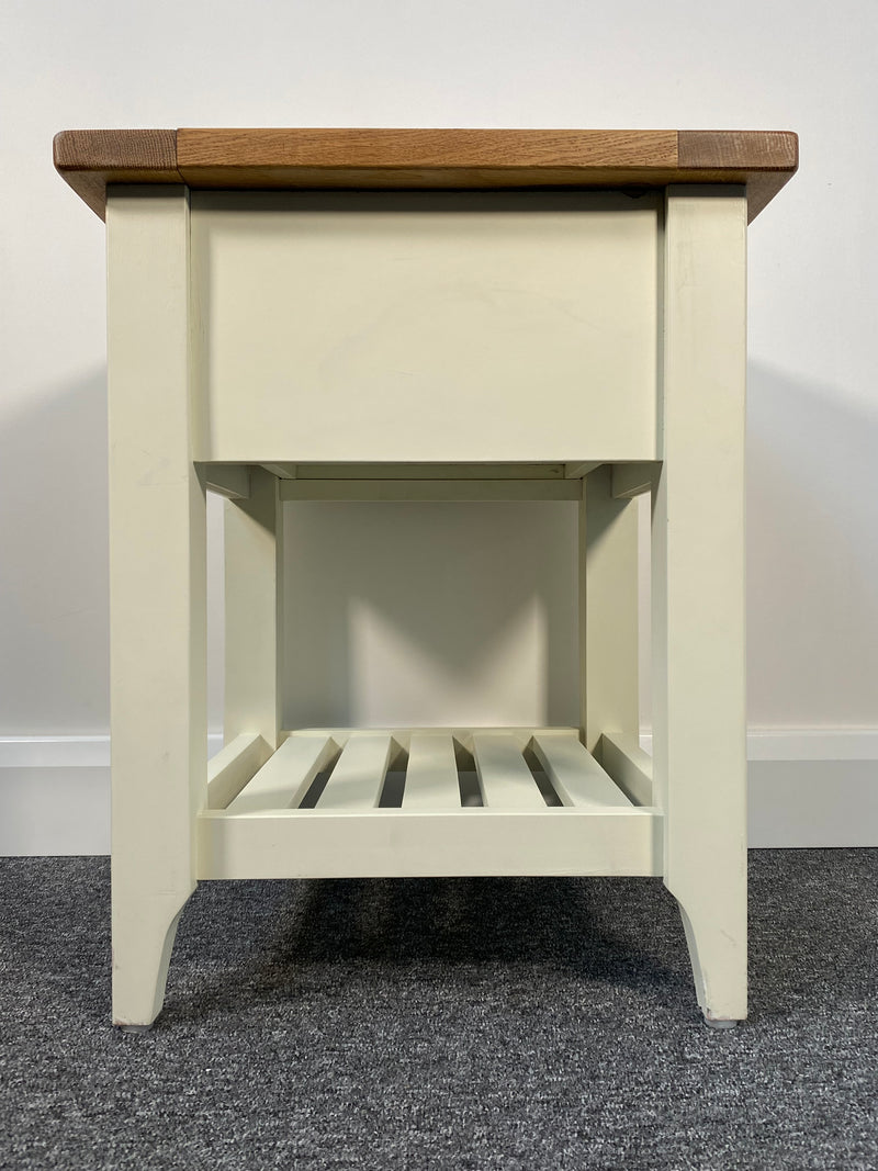 Newquay Marble Inlaid Oak & Cream 1 Drawer Side Table