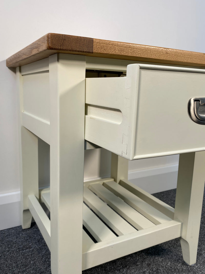 Newquay Marble Inlaid Oak & Cream 1 Drawer Side Table