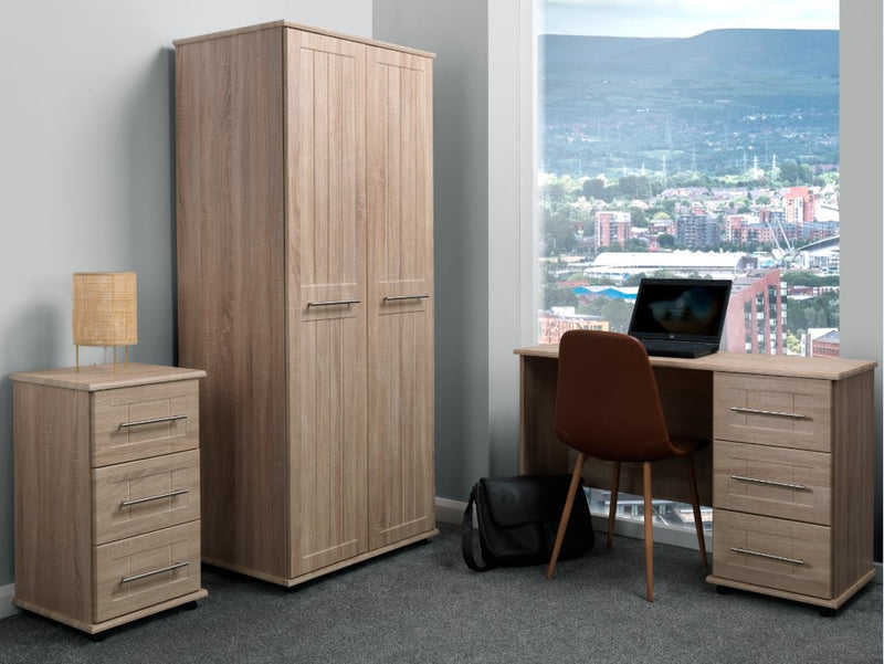Vogue 3 Piece Bedroom Furniture Set: Double Wardrobe, Chest of Drawers and Dressing Table/Desk