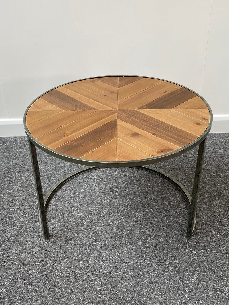 Douglas Round Natural Wood & Metal Coffee Table
