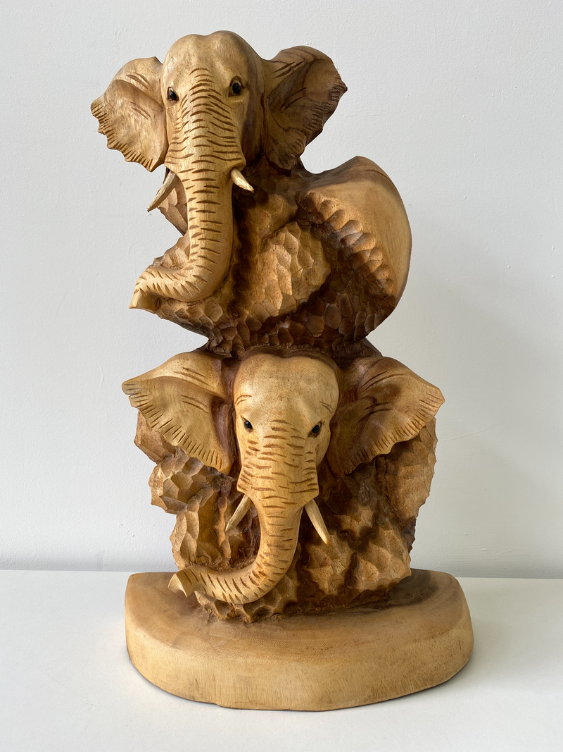 Hand Carved Wooden Elephant Head Statue