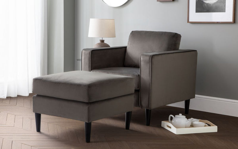 Hayward Grey Velvet Armchair & Ottoman Set