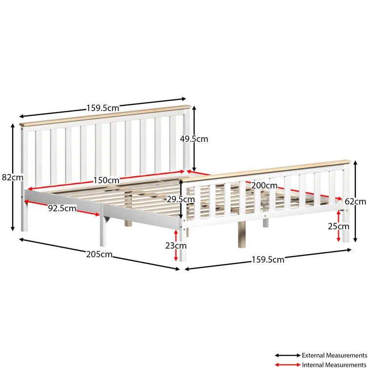 Milan King Size White & Pine High Foot Bed Frame