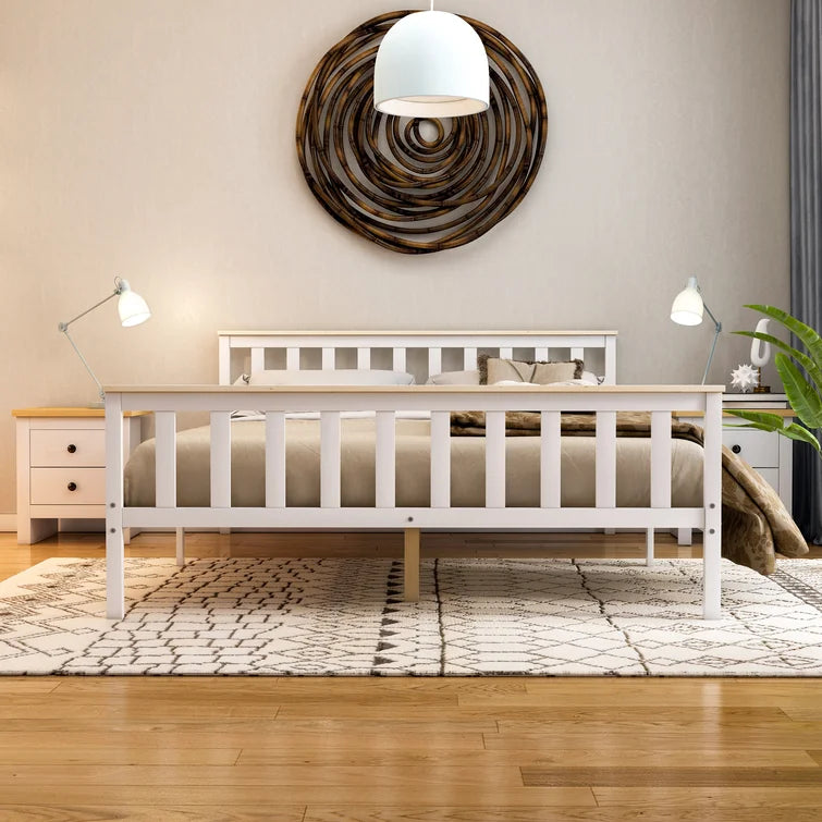 Milan King Size White & Pine High Foot Bed Frame