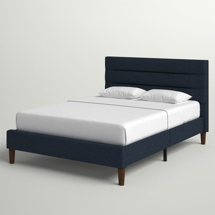 Sherlyn Navy Blue Upholstered Kingsize Bed Frame