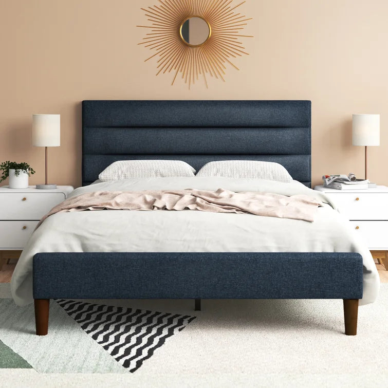 Sherlyn Navy Blue Upholstered Kingsize Bed Frame