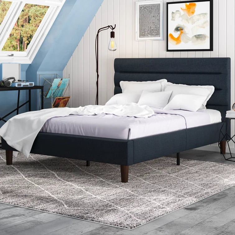 Sherlyn Navy Blue Upholstered Kingsize Bed Frame