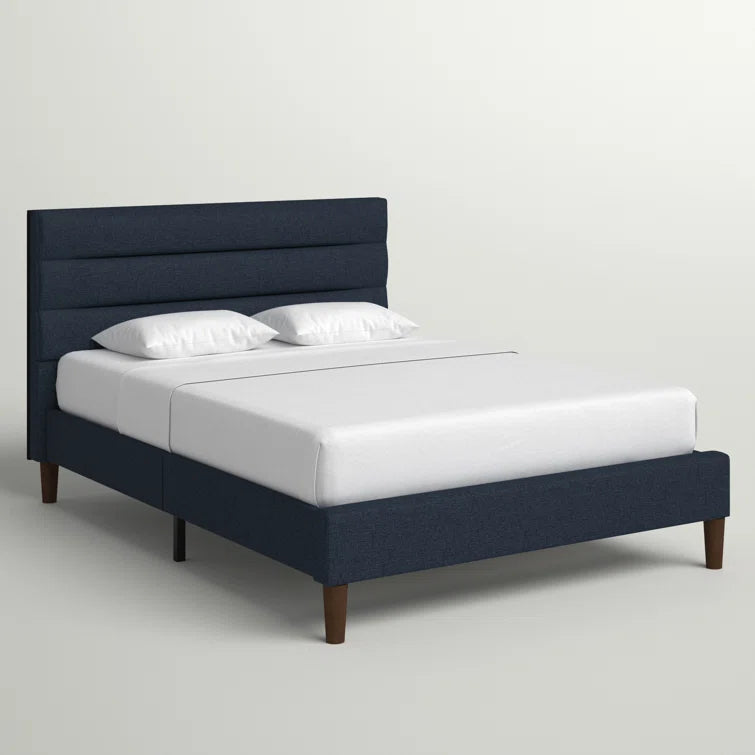 Sherlyn Navy Blue Upholstered Kingsize Bed Frame