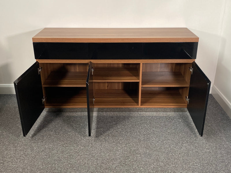 Walnut & Black Gloss 3 Door 3 Drawer Sideboard