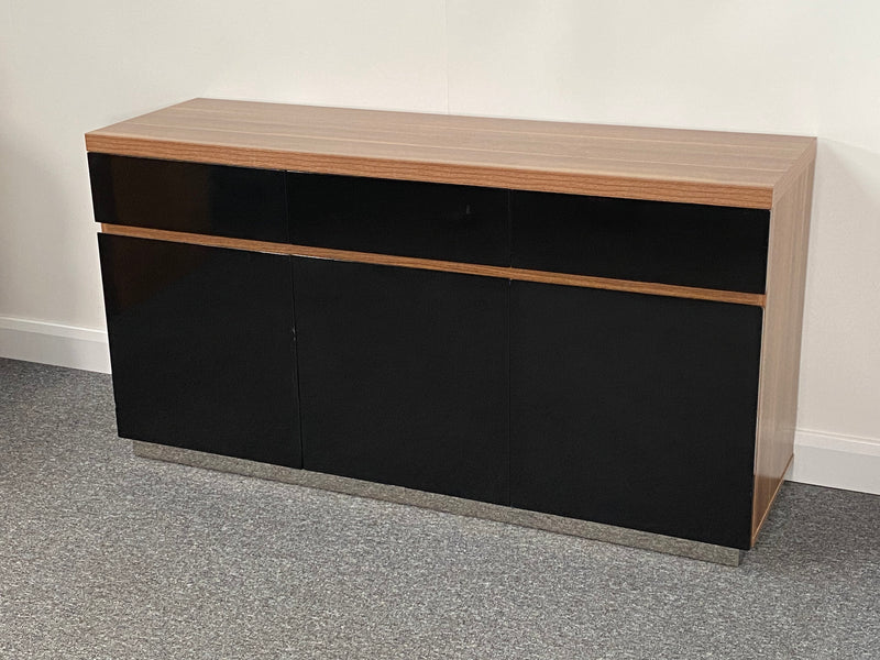 Walnut & Black Gloss 3 Door 3 Drawer Sideboard