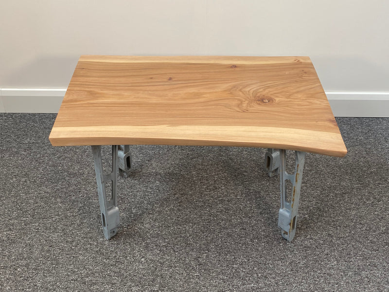 Handmade Elm Live Edge Coffee Table with Cast Iron Legs