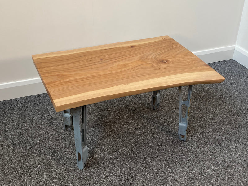 Handmade Elm Live Edge Coffee Table with Cast Iron Legs