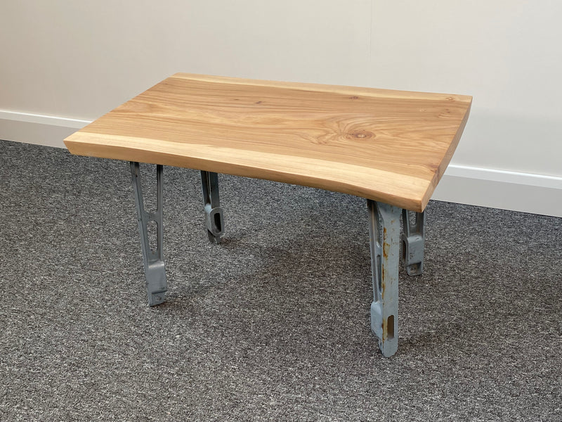 Handmade Elm Live Edge Coffee Table with Cast Iron Legs