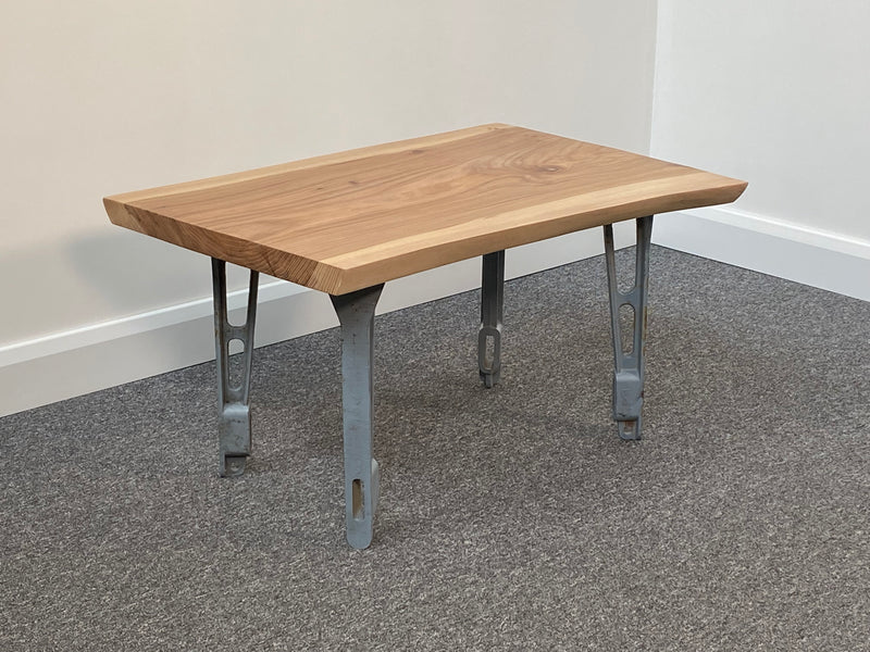 Handmade Elm Live Edge Coffee Table with Cast Iron Legs