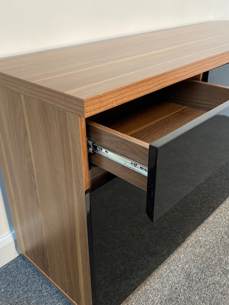 Walnut & Black Gloss 3 Door 3 Drawer Sideboard