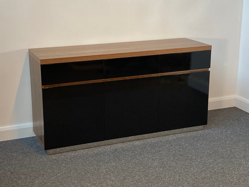 Walnut & Black Gloss 3 Door 3 Drawer Sideboard