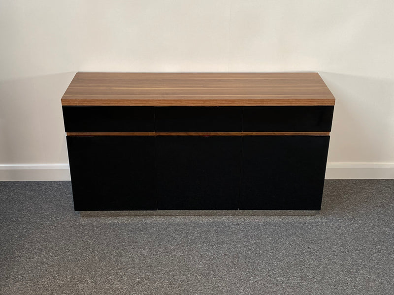 Walnut & Black Gloss 3 Door 3 Drawer Sideboard