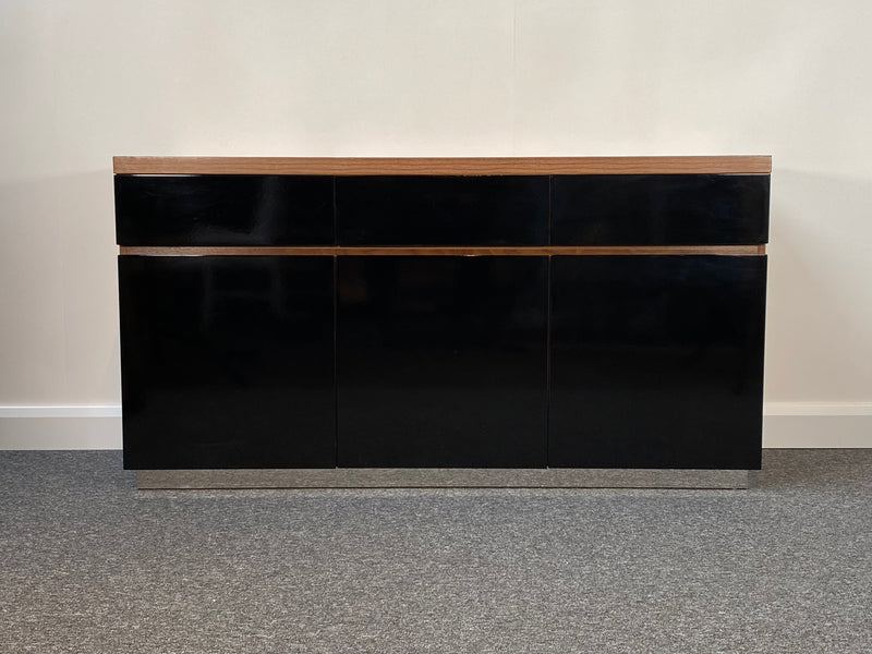 Walnut & Black Gloss 3 Door 3 Drawer Sideboard