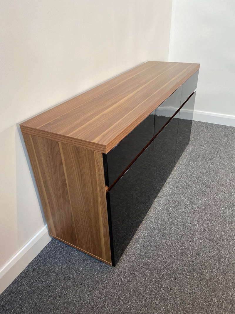 Walnut & Black Gloss 3 Door 3 Drawer Sideboard